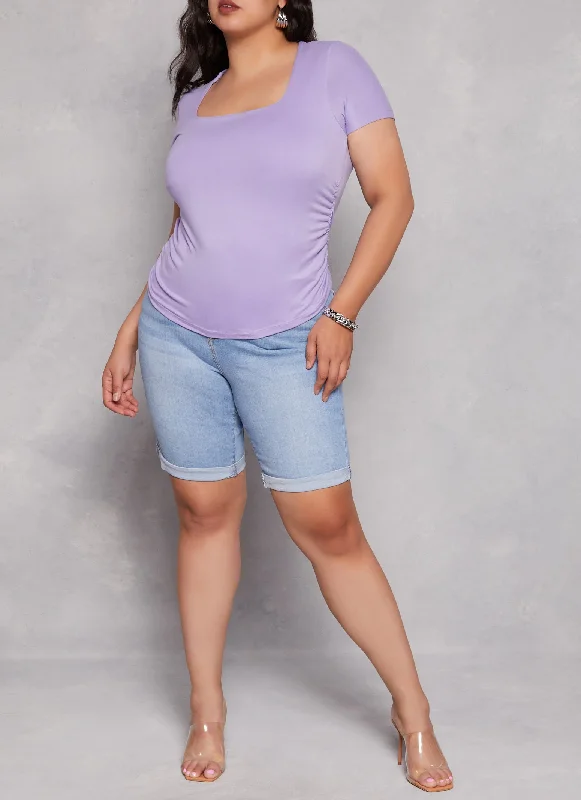 Jeans for Men with a Curvy BodyPlus Size WAX Denim Cuffed Bermuda Shorts