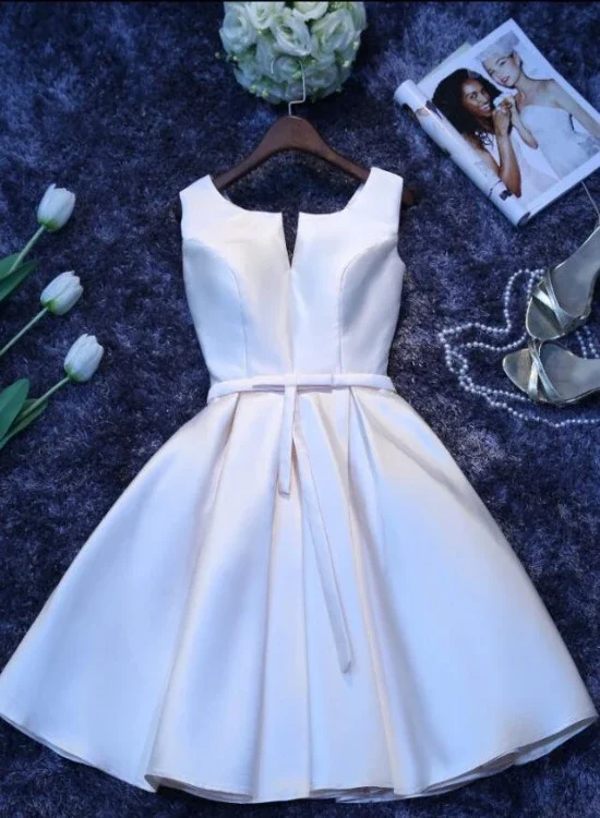 women's designer dressesIvory Satin Short Simple Cute Bridesmaid Dress Party Dress Simple Homecoming Dresses    cg22118