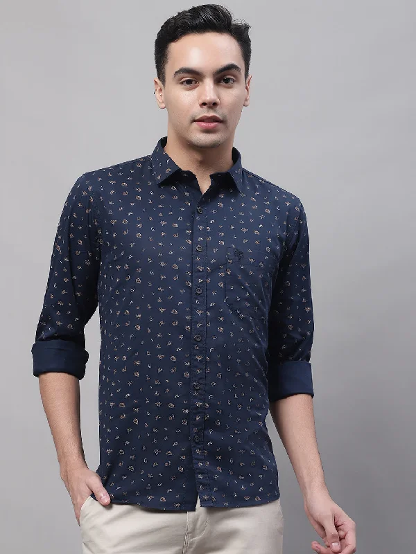 Men's Custom-Fit Shirts for a Personalized LookMen's Navy Blue Casual Abstract Print Full Sleeve Shirt