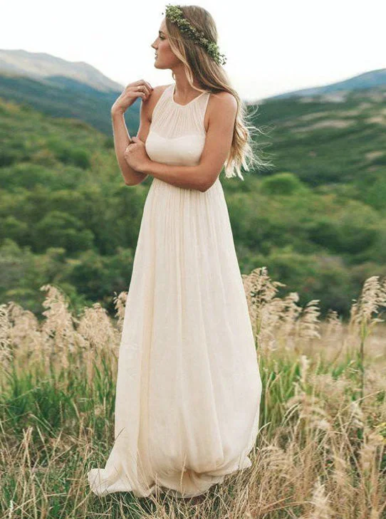 women's lace dressesSimple Long Chiffon Pleated Round Neck Sleeveless Wedding Dress women's lace dressesSimple Long Chiffon Pleated Round Neck Sleeveless Wedding Dress