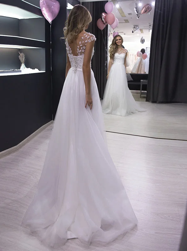 Shift DressBeach Wedding Dresses A line White 3D Floral Boho Bridal Gown OW650