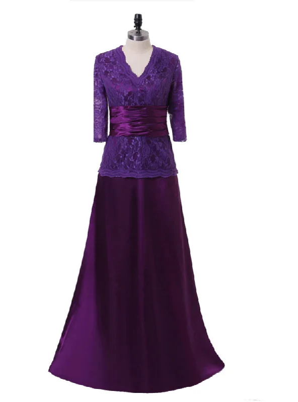 Casual DressA-line Purple V-neck 3/4 Sleeves Mother Of The Bride Dresses