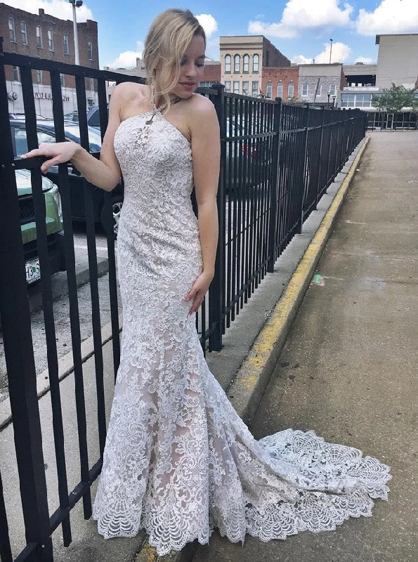 Zipper DressHalter Lace Mermaid Wedding Dresses with Beading, Lace Bridal Gown OW622 Zipper DressHalter Lace Mermaid Wedding Dresses with Beading, Lace Bridal Gown OW622