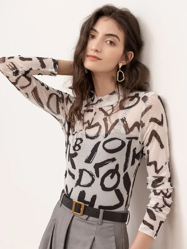 Men's Sweaters with BeadsKittenAlarm - Half high collar letter crop top T-shirt