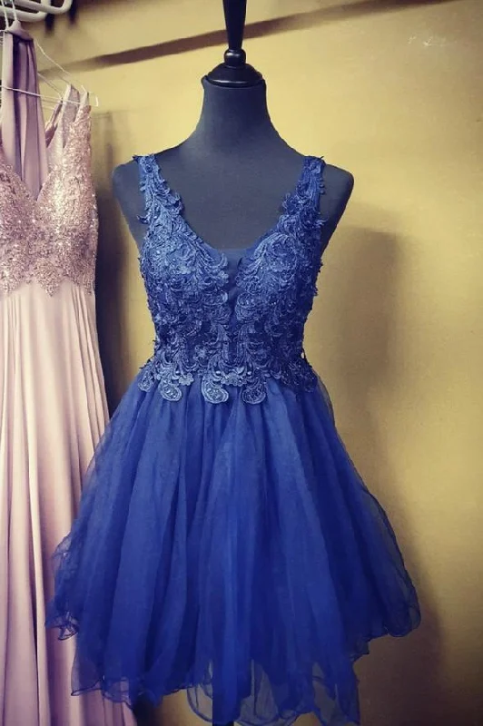 Casual DressBlue lace short A line evening dress Homecoming Dress   cg17005