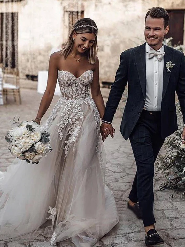 Tall Women DressIvory Sweetheart Tulle Applique Wedding Dress, Beach Bridal Gown OW416 Tall Women DressIvory Sweetheart Tulle Applique Wedding Dress, Beach Bridal Gown OW416