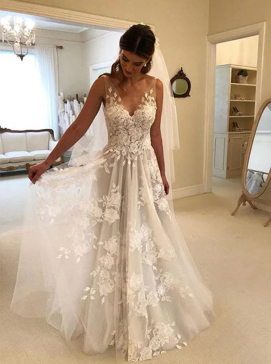 women's long-sleeved dressesV neck Tulle Lace Appliques Long Beach Backless Wedding Dress OW333 women's long-sleeved dressesV neck Tulle Lace Appliques Long Beach Backless Wedding Dress OW333
