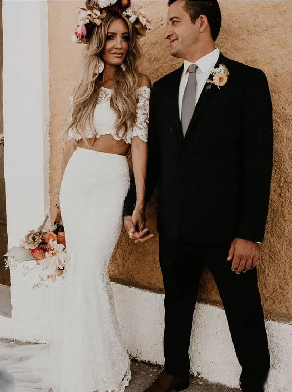 Wedding DressTwo Pieces Mermaid Off The Shoulder Lace Wedding Dresses