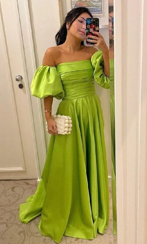 Ruffled Hem DressSexy off shoulder puff sleeve floor length gown satin long evening dress cg24953 Ruffled Hem DressSexy off shoulder puff sleeve floor length gown satin long evening dress cg24953