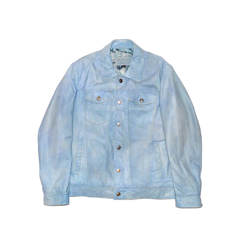 Men's Coats for WalkingLight Blue Leather Jean Jacket