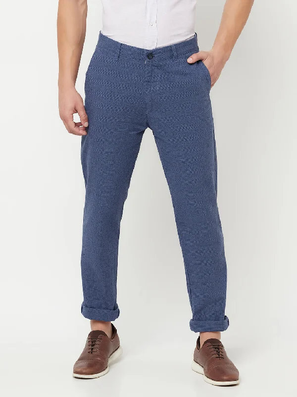 Men's Pants with Patch PocketsMen's Casual Flat front Denim Blue  Trousers