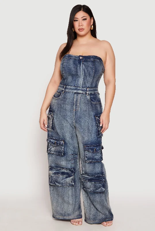 Slim-Fit Men's JeansPlus Size Spoon Jeans Strapless Denim Cargo Jumpsuit