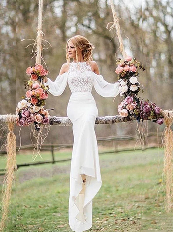 Halter DressMermaid Lace Beach Wedding Dress Drop Long Sleeves Chiffon Bridal Gowns OW359 Halter DressMermaid Lace Beach Wedding Dress Drop Long Sleeves Chiffon Bridal Gowns OW359