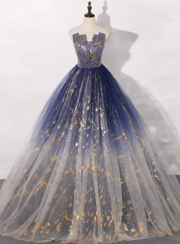 Off-The-Shoulder DressAvailable In Sizes 0-24 Blue Ball Gown Tulle Gold Stamping Strapless Quinceanera Dress Off-The-Shoulder DressAvailable In Sizes 0-24 Blue Ball Gown Tulle Gold Stamping Strapless Quinceanera Dress