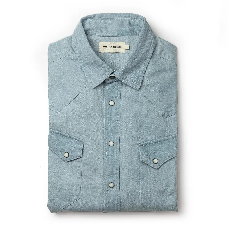 Men's Solid-Color Block Shirts for a Bold StatementThe Western Shirt in Washed Denim Men's Solid-Color Block Shirts for a Bold StatementThe Western Shirt in Washed Denim