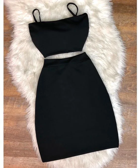 women's bell-sleeved dressesSexy Black Straps Two Piece Evening Party Gownhomecoming dress cg20563 women's bell-sleeved dressesSexy Black Straps Two Piece Evening Party Gownhomecoming dress cg20563