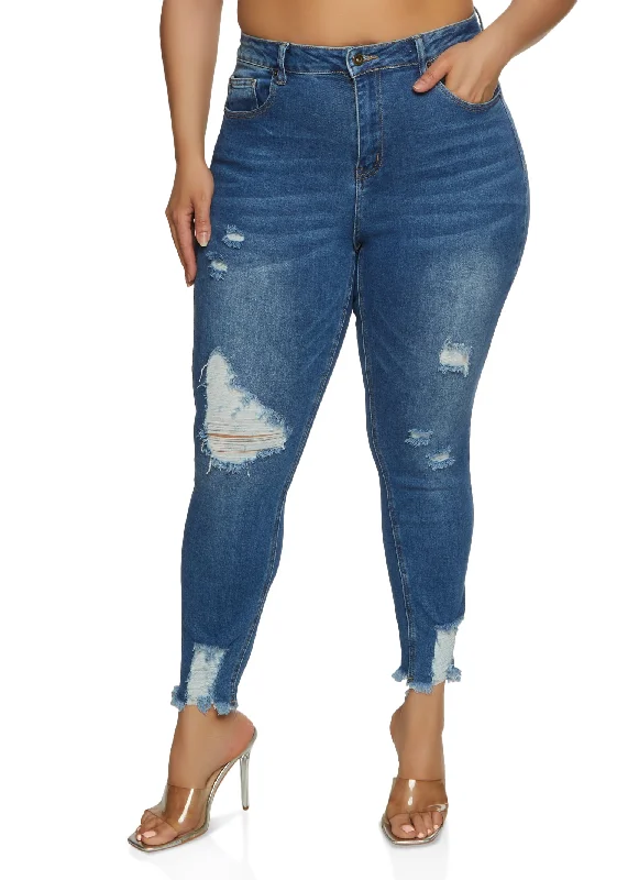 Casual Men's JeansPlus Size WAX High Waist Ripped Skinny Jeans
