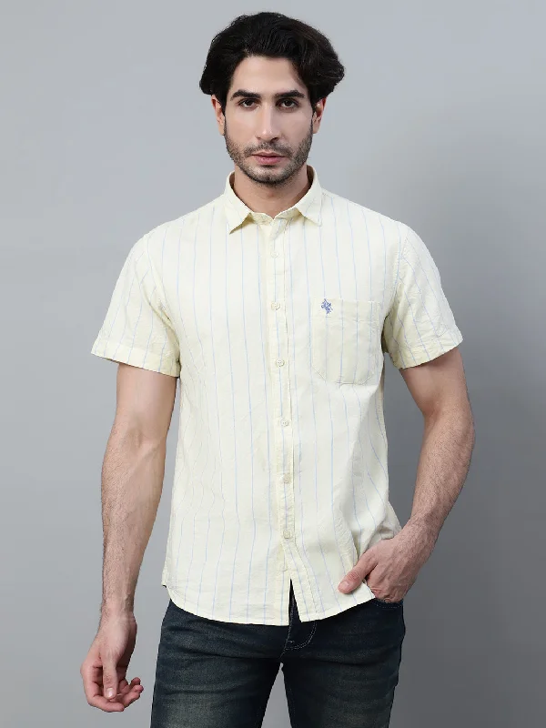 Men's Striped Long-Sleeve Shirts for a Maritime FeelMen's Yellow Striped Half Sleeve Casual Shirt Men's Striped Long-Sleeve Shirts for a Maritime FeelMen's Yellow Striped Half Sleeve Casual Shirt