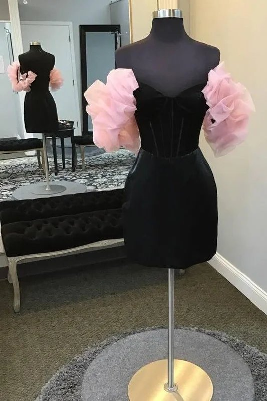 women's party dressesBlack Off the Shoulder Velvet Tight Homecoming Dress