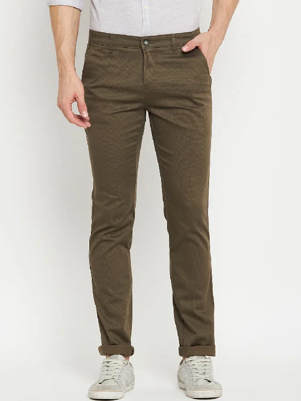Men's Running Pants for ExerciseMen's Casual Flat front Olive Green  Trousers
