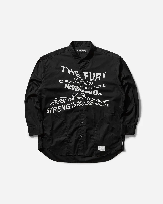 Men's Button-Down Collar Shirts for Staying PolishedMen's Distortion Print Longsleeve Shirt Black Men's Button-Down Collar Shirts for Staying PolishedMen's Distortion Print Longsleeve Shirt Black