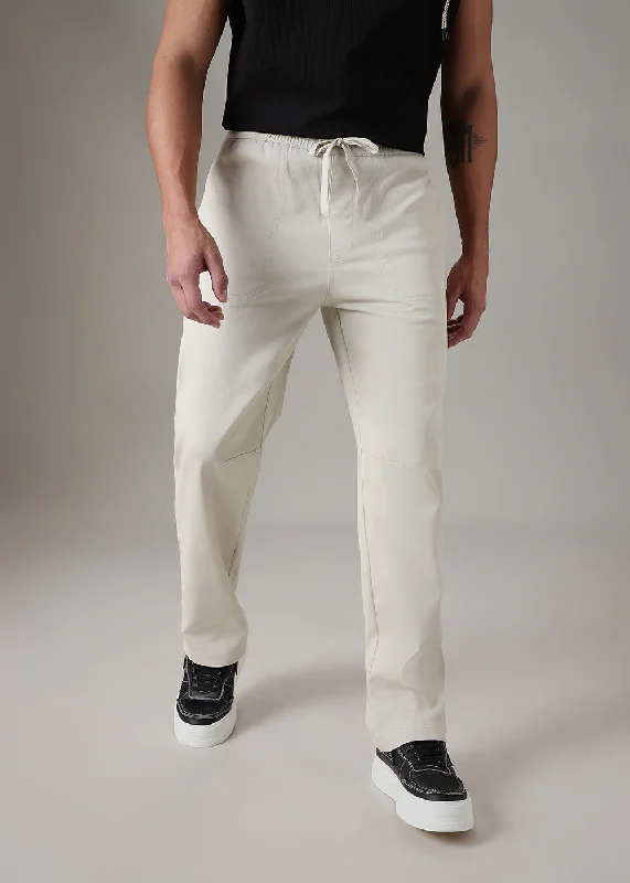 Cool Men's JeansCream Drawstring Denim