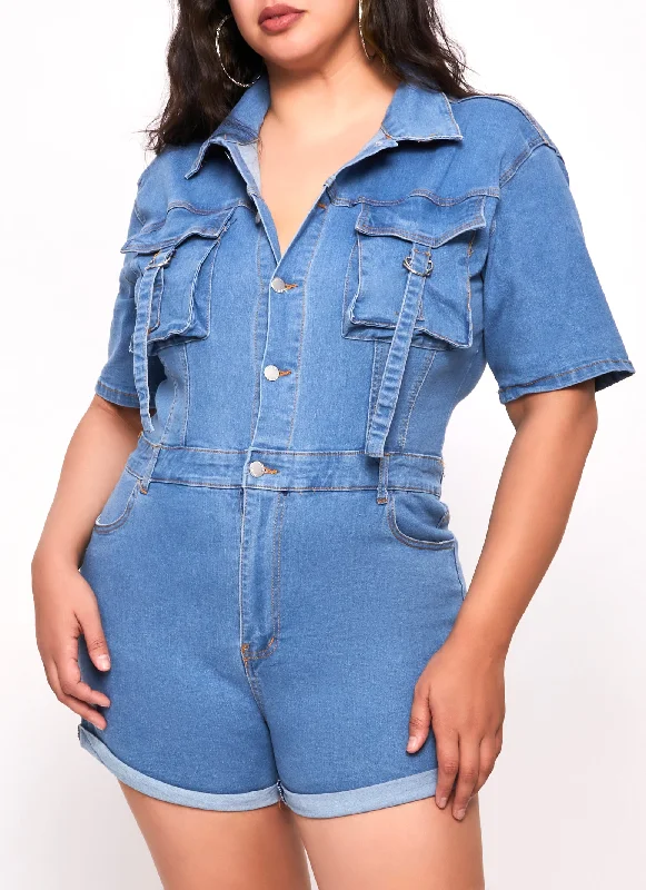 Oversized Relaxed-Fit Men's JeansPlus Size Daisy Denim Utility Romper