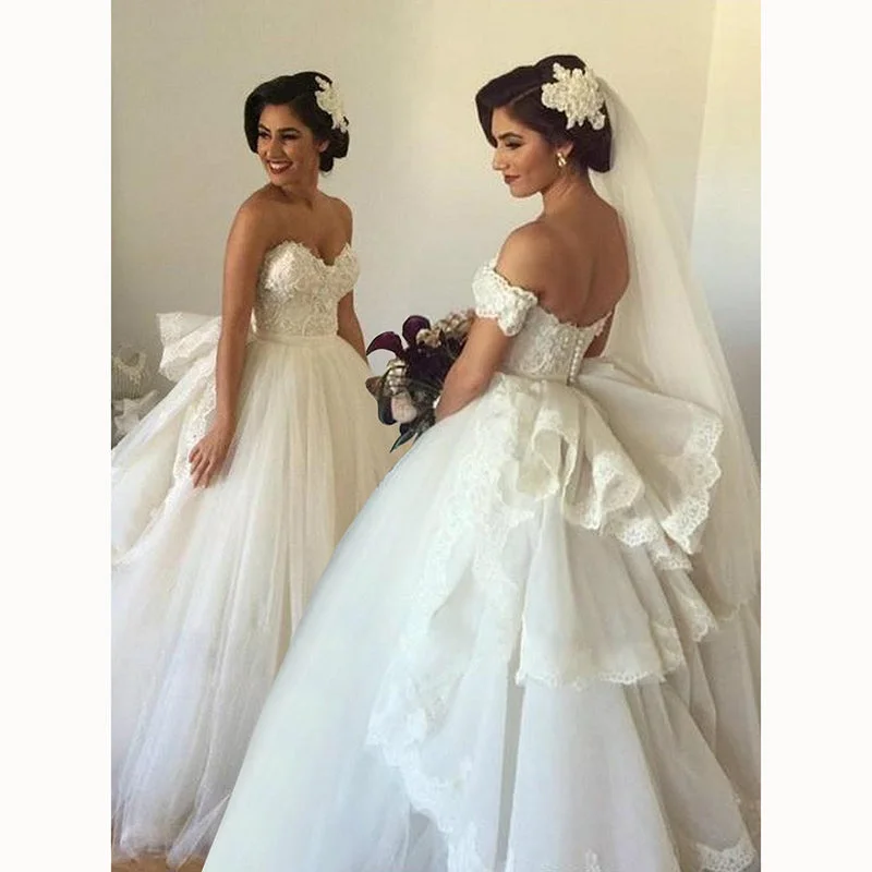 women's chiffon dressesRomance Ball Gown Bridal Dress Princess wedding Dress with Bow Attachable off the Shoulder Wedding Party Gown