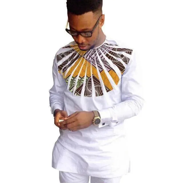 Casual Men's Button-Down ShirtsMurphy African Men Shirt, Patchwork