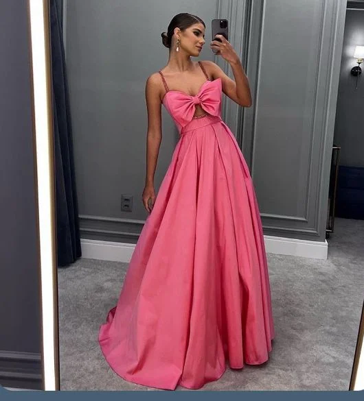 Halter DressElegant Satin Spaghetti Strap Floor-Length Party Dress with Bows Evening Dress cg25170 Halter DressElegant Satin Spaghetti Strap Floor-Length Party Dress with Bows Evening Dress cg25170