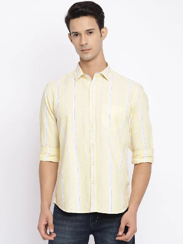 Men's Casual Friday Shirts for Relaxed Office DaysMen's Light Yellow Casual Broad Stripe Full Sleeve Shirt