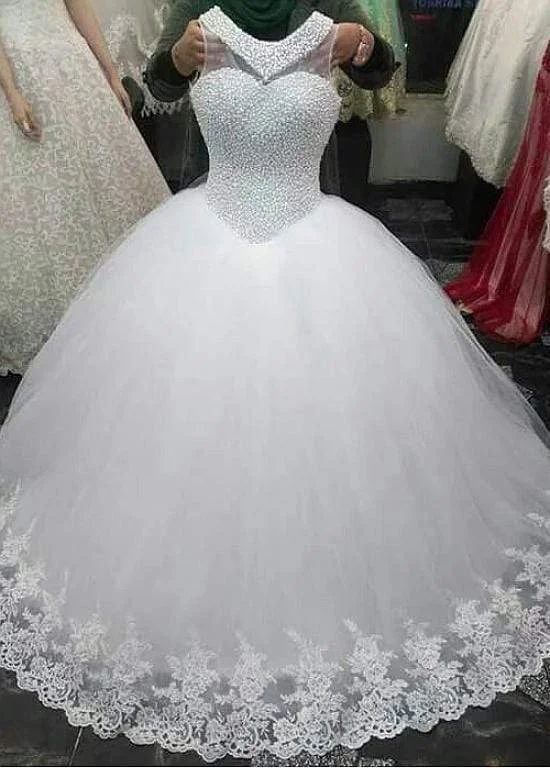 women's bow dressesRoycebridal Exquisite Tulle Jewel Neckline Ball Gown Wedding Dresses