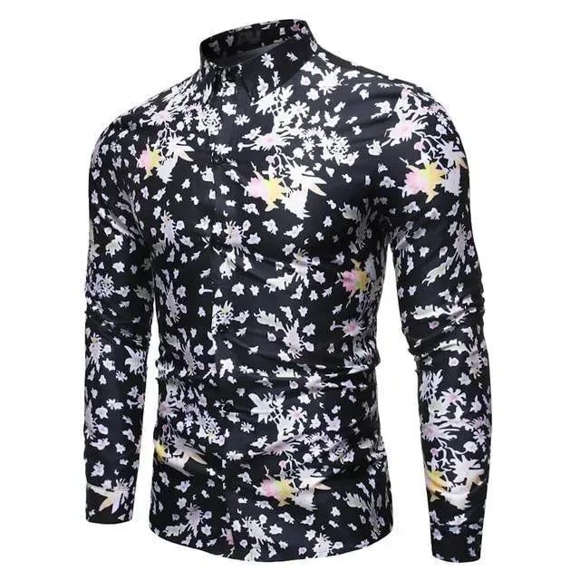 Men's Golf Shirts for On-Course StyleLeaf Print Slim Fit Casual Shirt For Men