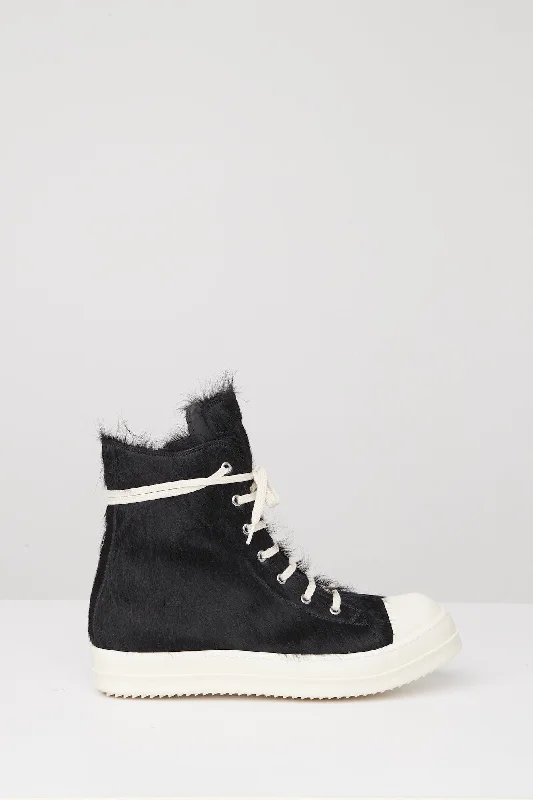 Men's Pants with UV ProtectionRick Owens High Ramone Sneaks in Black Calf Hair