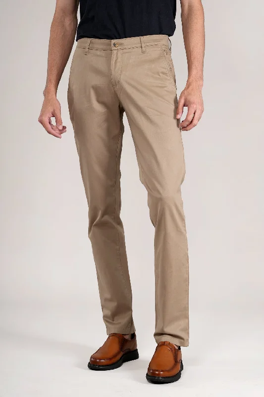 Men's Pants with Patchwork PatternsMen's Khaki Solid Non-Pleated Casual Trouser