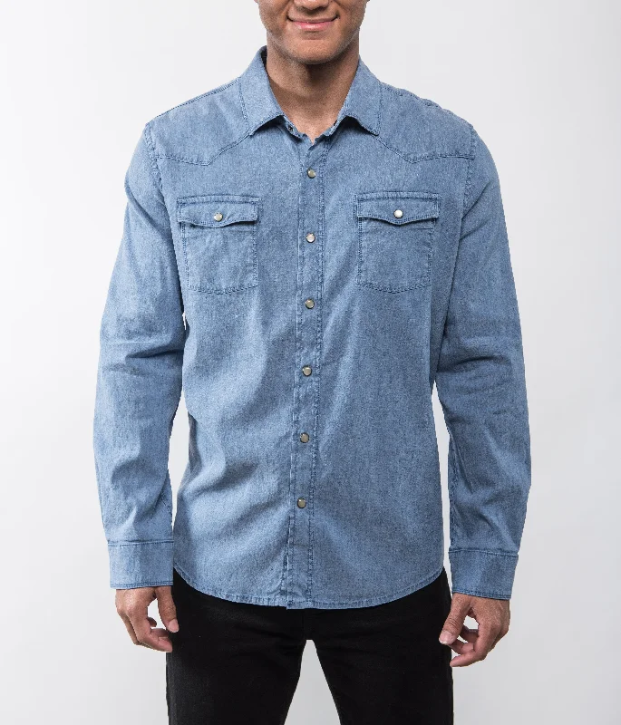 Men's Coats with Reflective StripesRoper Western Snap Shirt - Ocean Blue