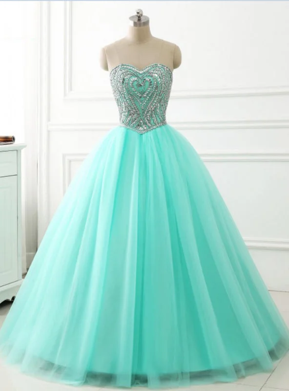 Button-Down DressBall Gown Beaded Crystals Sweetheart Tulle Sweet 16 Years Quinceanera Dress