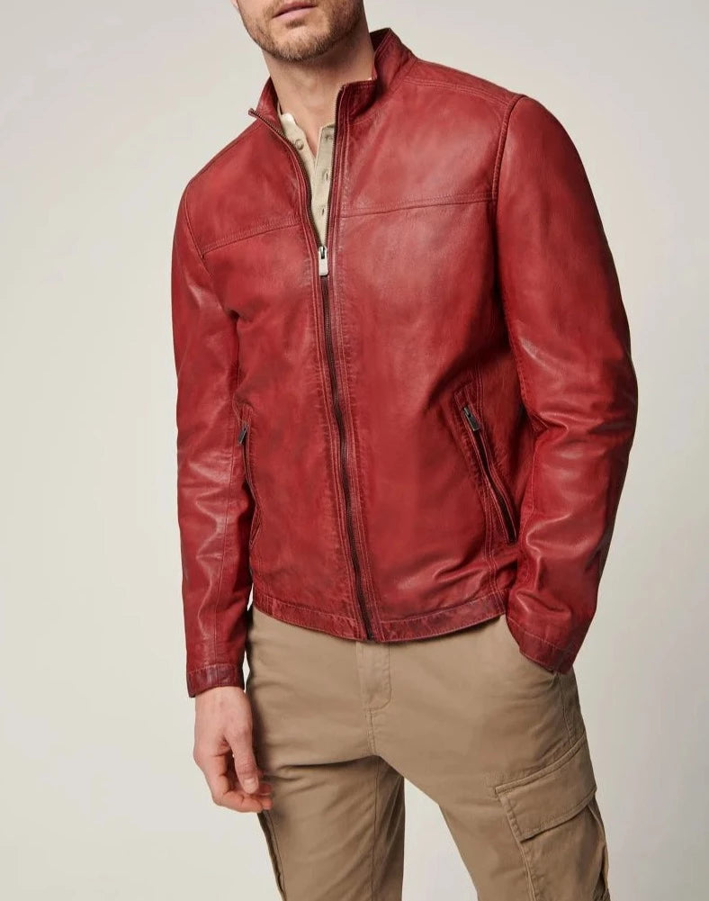 Weather-Resistant Men's CoatsLucio Leather Jacket- Red