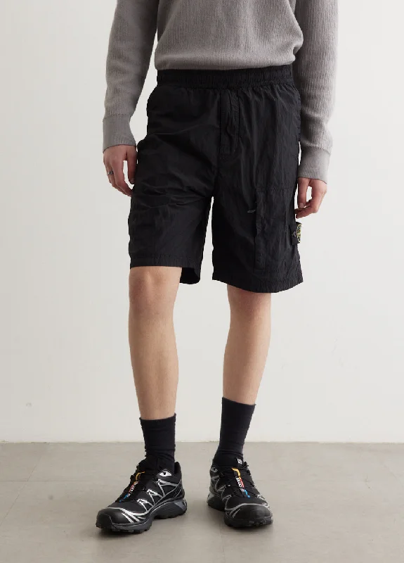 Men's Pants with Functional PocketsIridescent Nylon Metal Utility Shorts