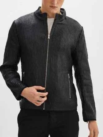 Men's Coats with ZippersWin Leather Jacket- Black