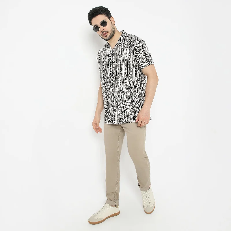 Men's Unique Dress Shirts for a Statement LookRetreat™ Shirts - Printed Pattern Rich Fabric - Trendy Cuban Collar - Regular Fit Shirt