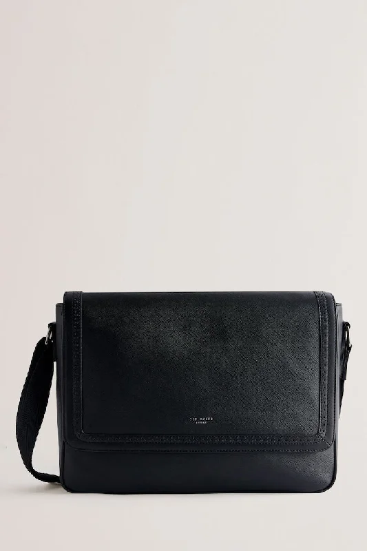 Conell Saffiano Leather Messenger Bag Black