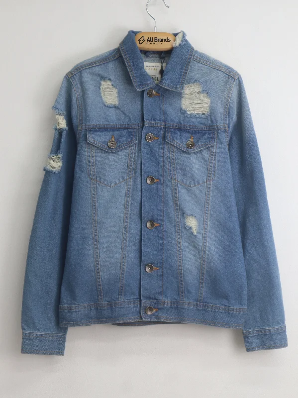 Men's Coats with PocketsMen's Ripped Washed Denim Jacket,Blue