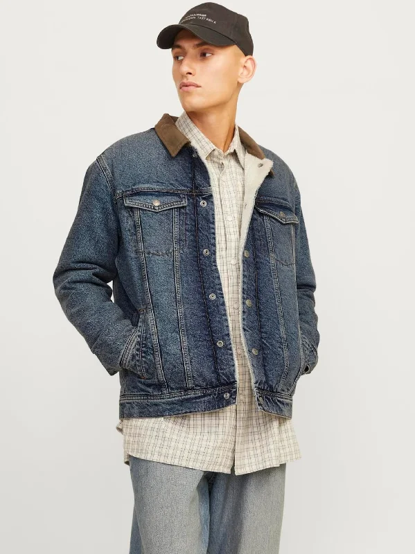 Men's Coats for Everyday WearMen's Washed Sherpa Denim Jacket,Blue