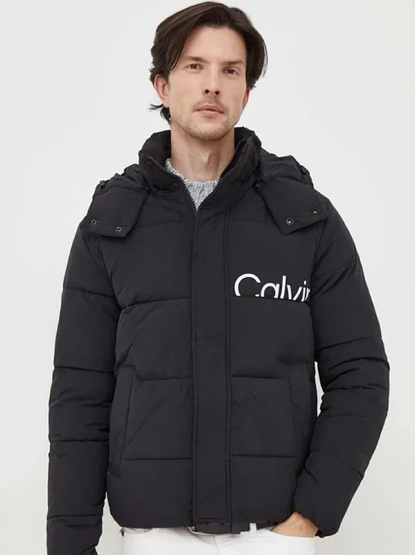 Men's Coats with Military InfluenceMen's Printed Quilted Puffer Jacket,Black