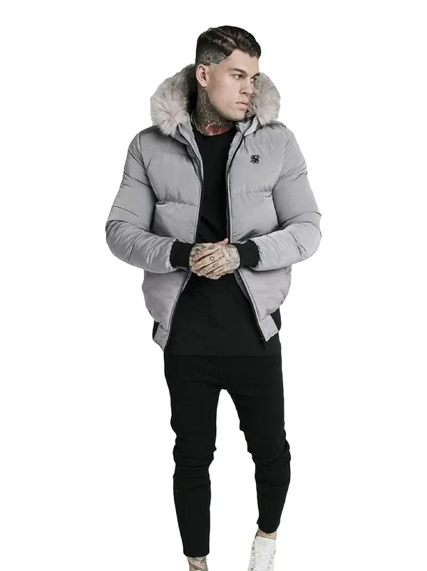 Men's Coats with Convertible CollarsMen's Quilted Puffer Jacket,Grey