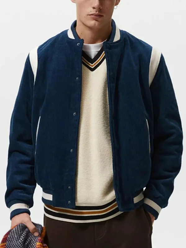 Men's Coats with Relaxed FitsMen's Colorblocked Corduroy Jacket,Dark Blue