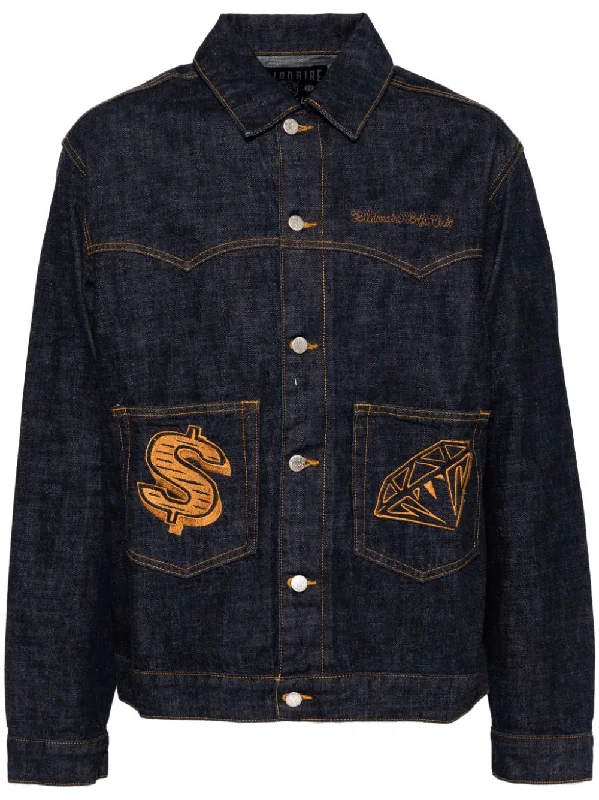 Men's Coats with Wind-Resistant FabricEmbroidered Denim Jacket