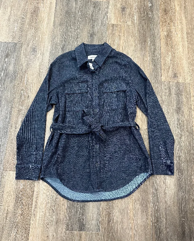Luxurious Men's Cashmere CoatsJacket Shirt By Level 99 In Blue Denim, Size: L