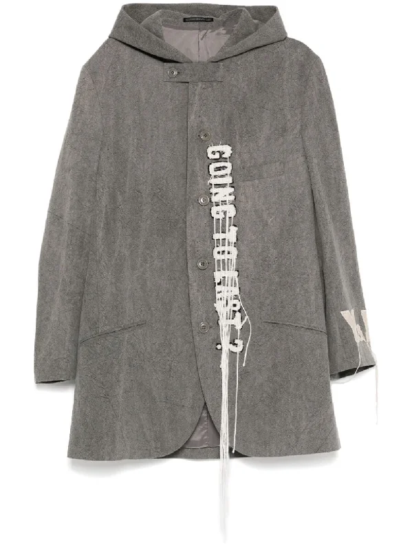 Men's Coats for Rainy WeatherLogo-Print Wool Hooded Jacket